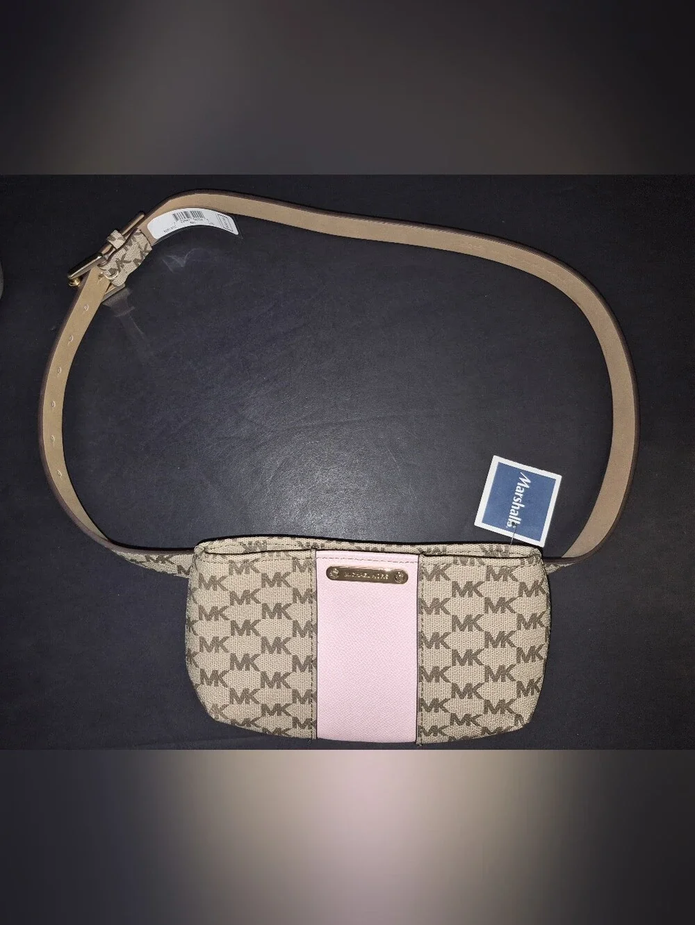 💕NWT MICHAEL KORS Logo Adjustable Belt Bag Crossbody Fanny Pack Purse Pink Tan